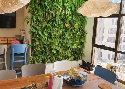קיר ירוק מעוצב בחדר אוכל
